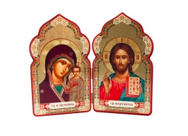 Икона складень деревянный Божья Матерь Казанская и Спаситель