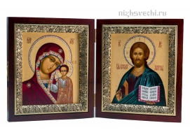 Икона складень деревянный Божья Матерь Казанская и Спаситель 15х18 см